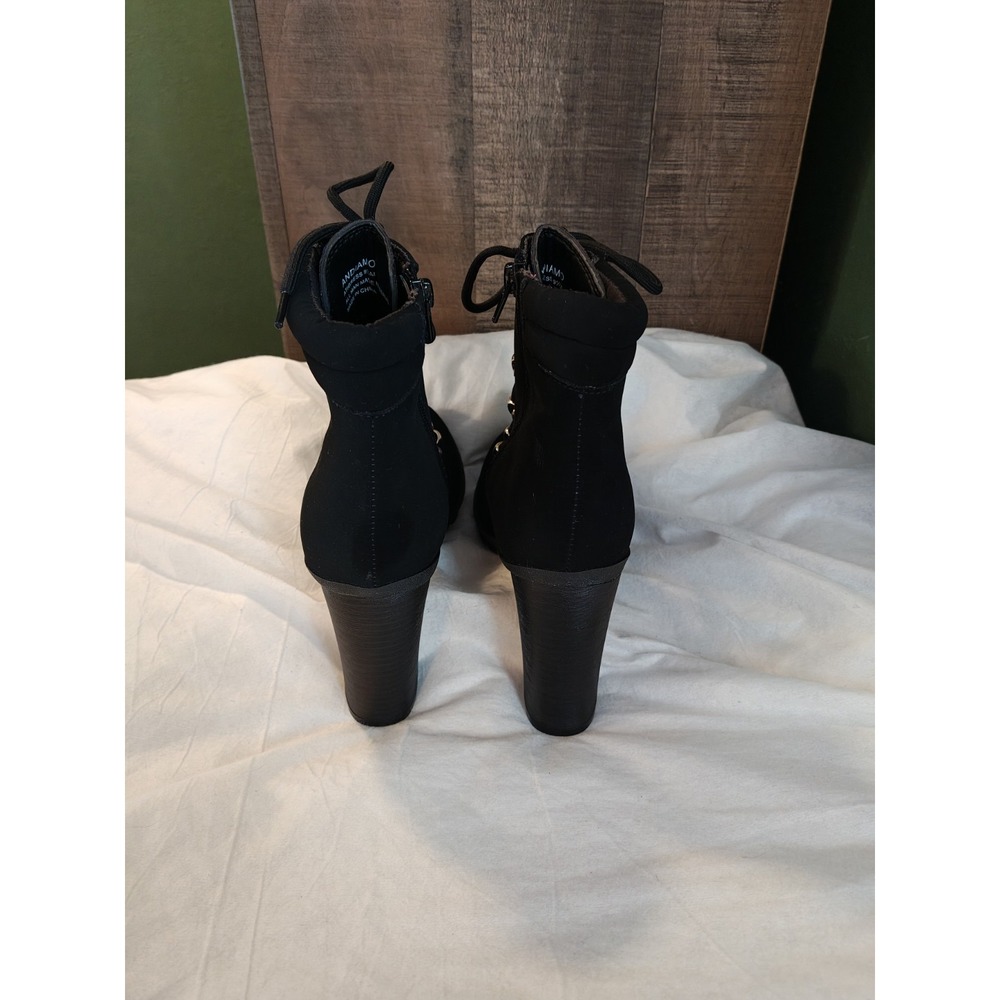 Goth Steampunk Black Faux Suede Y2K Chunky Platform Heels Boots Gold Accents 9.5 - Picture 4 of 6